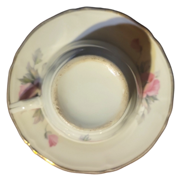 Vtg 40's Tea Coffee Cup Saucer Plate Edwin Knowles Peony Rose Pink Gold Trim - Picture 3 of 9